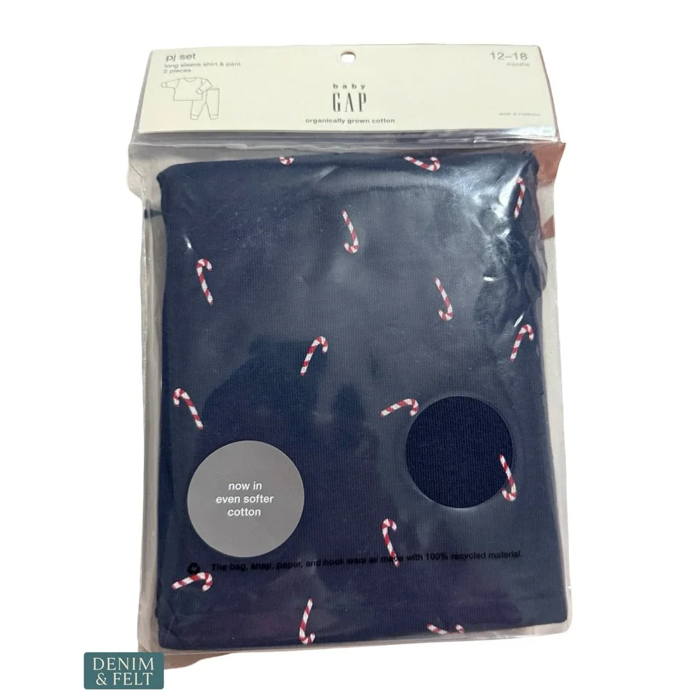 NEW‎ Gap Baby Organic Cotton Candy Cane Holiday PJ Set Christmas 12-18M